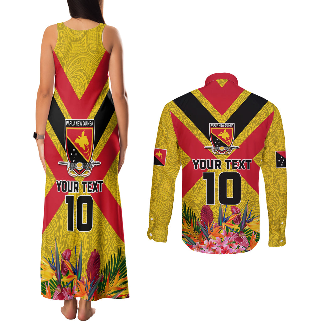 Custom Papua New Guinea Rugby Couples Matching Tank Maxi Dress and Long Sleeve Button Shirt Bird of Paradise and Hibiscus Polynesian Pattern Yellow Color LT03 - Polynesian Pride