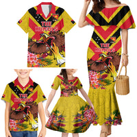 Custom Papua New Guinea Rugby Family Matching Mermaid Dress and Hawaiian Shirt Bird of Paradise and Hibiscus Polynesian Pattern Yellow Color LT03 - Polynesian Pride