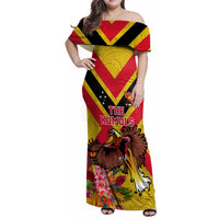 Custom Papua New Guinea Rugby Family Matching Off Shoulder Maxi Dress and Hawaiian Shirt Bird of Paradise and Hibiscus Polynesian Pattern Yellow Color LT03 Mom's Dress Yellow - Polynesian Pride