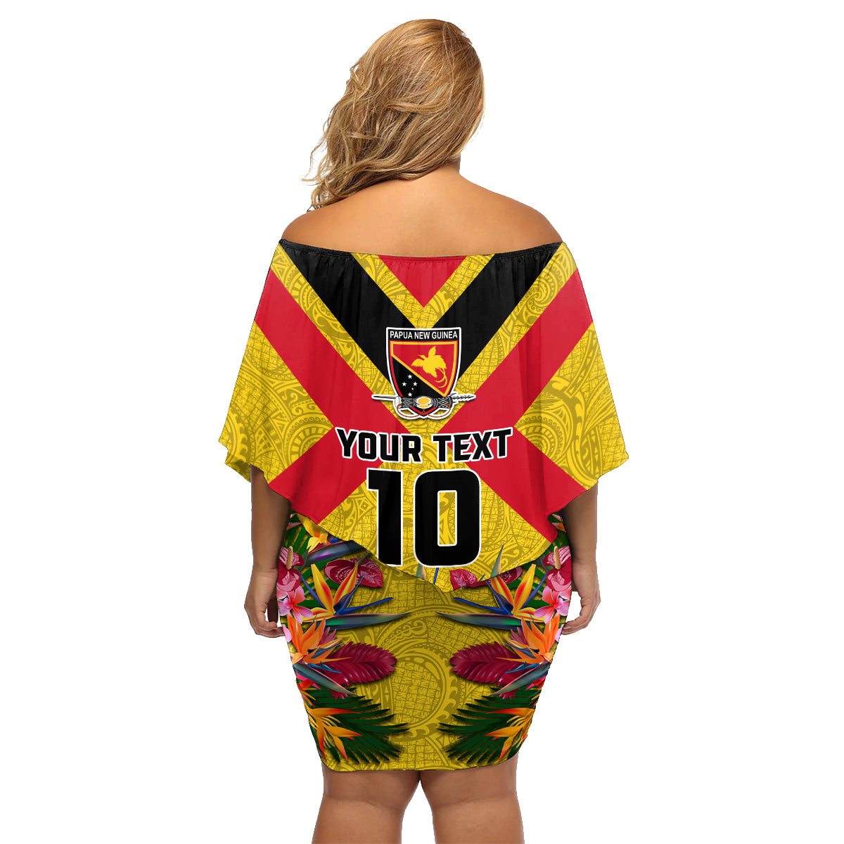 Custom Papua New Guinea Rugby Family Matching Off Shoulder Short Dress and Hawaiian Shirt Bird of Paradise and Hibiscus Polynesian Pattern Yellow Color LT03 - Polynesian Pride