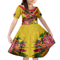Custom Papua New Guinea Rugby Family Matching Puletasi and Hawaiian Shirt Bird of Paradise and Hibiscus Polynesian Pattern Yellow Color LT03 Daughter's Dress Yellow - Polynesian Pride