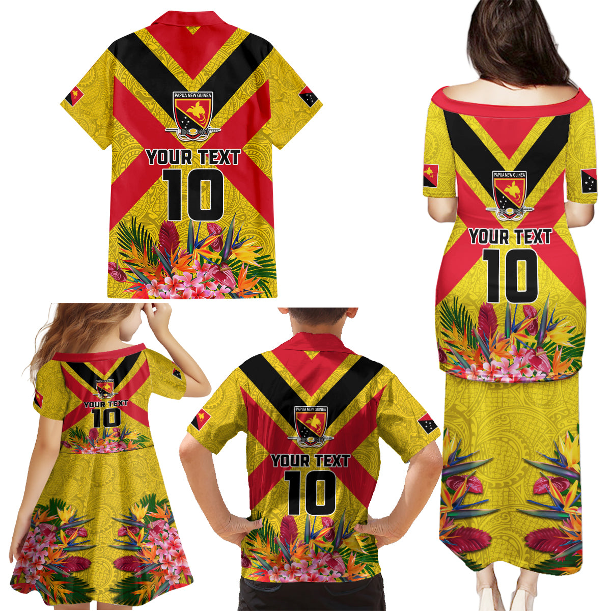 Custom Papua New Guinea Rugby Family Matching Puletasi and Hawaiian Shirt Bird of Paradise and Hibiscus Polynesian Pattern Yellow Color LT03 - Polynesian Pride