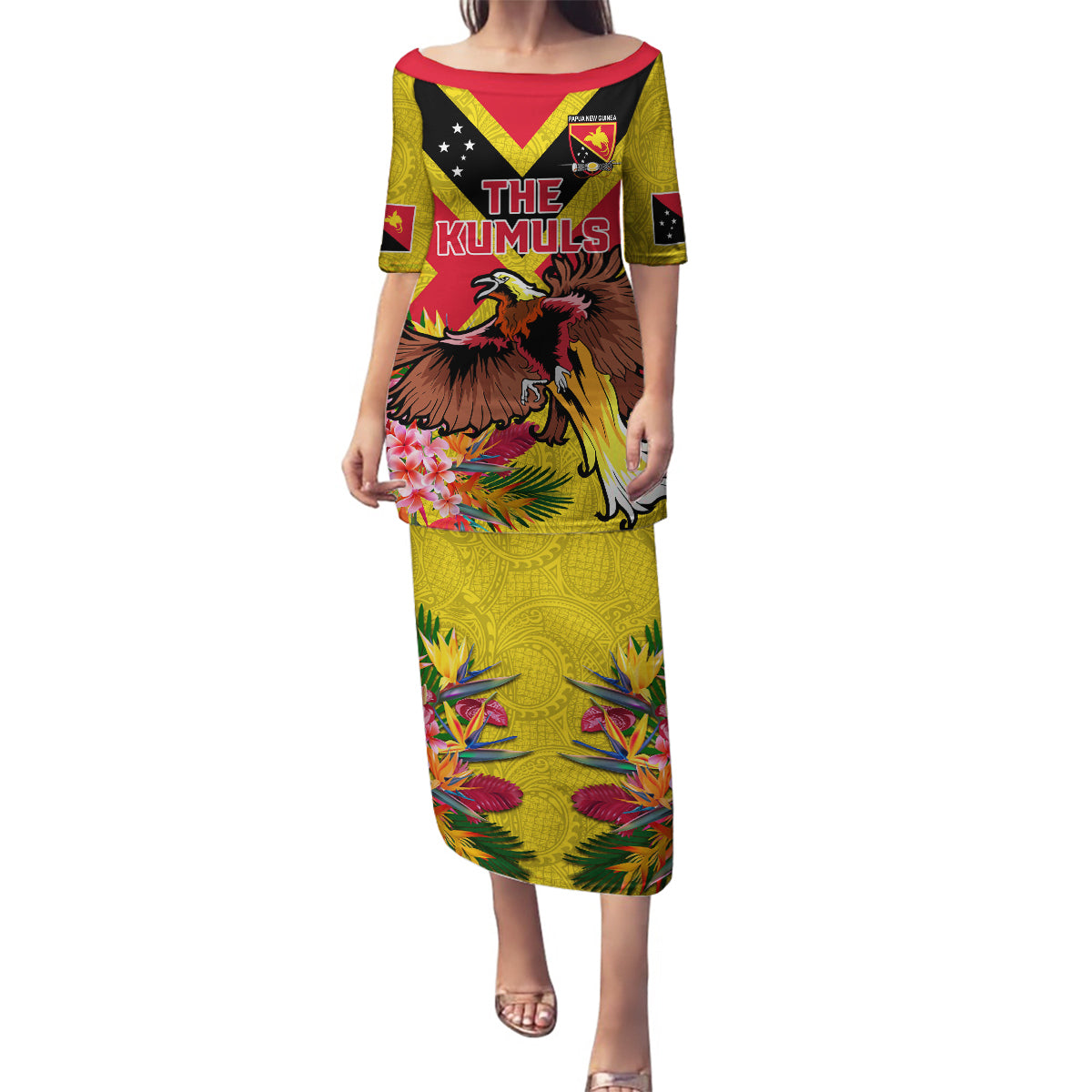 Custom Papua New Guinea Rugby Family Matching Puletasi and Hawaiian Shirt Bird of Paradise and Hibiscus Polynesian Pattern Yellow Color LT03 Mom's Dress Yellow - Polynesian Pride