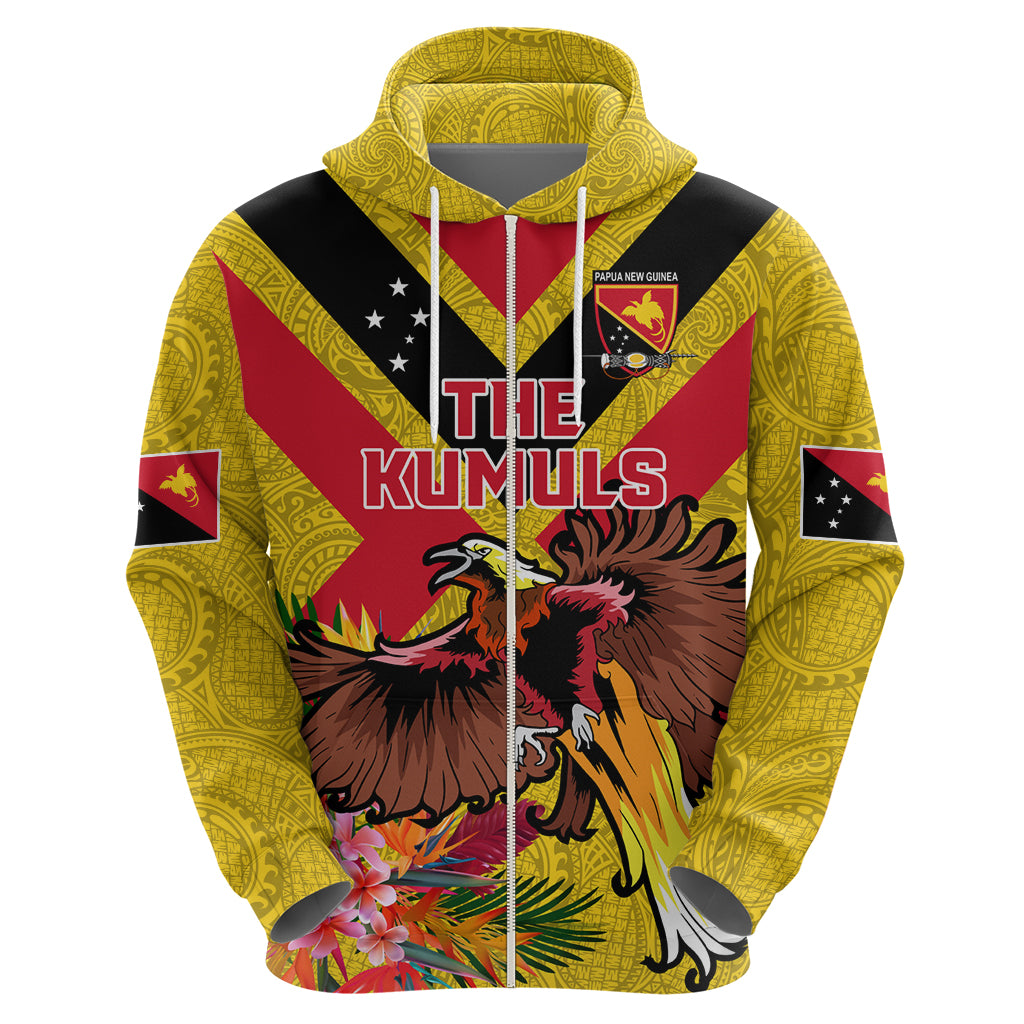 Custom Papua New Guinea Rugby Hoodie Bird of Paradise and Hibiscus Polynesian Pattern Yellow Color LT03