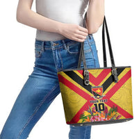 Custom Papua New Guinea Rugby Leather Tote Bag Bird of Paradise and Hibiscus Polynesian Pattern Yellow Color