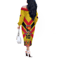 Custom Papua New Guinea Rugby Off The Shoulder Long Sleeve Dress Bird of Paradise and Hibiscus Polynesian Pattern Yellow Color LT03 - Polynesian Pride