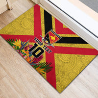 Custom Papua New Guinea Rugby Rubber Doormat Bird of Paradise and Hibiscus Polynesian Pattern Yellow Color LT03 - Polynesian Pride