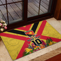 Custom Papua New Guinea Rugby Rubber Doormat Bird of Paradise and Hibiscus Polynesian Pattern Yellow Color LT03 - Polynesian Pride