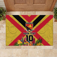 Custom Papua New Guinea Rugby Rubber Doormat Bird of Paradise and Hibiscus Polynesian Pattern Yellow Color LT03 - Polynesian Pride