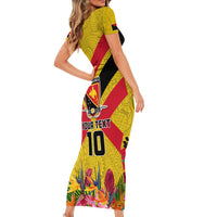 Custom Papua New Guinea Rugby Short Sleeve Bodycon Dress Bird of Paradise and Hibiscus Polynesian Pattern Yellow Color LT03 - Polynesian Pride