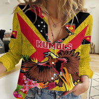 Custom Papua New Guinea Rugby Women Casual Shirt Bird of Paradise and Hibiscus Polynesian Pattern Yellow Color LT03 Female Yellow - Polynesian Pride
