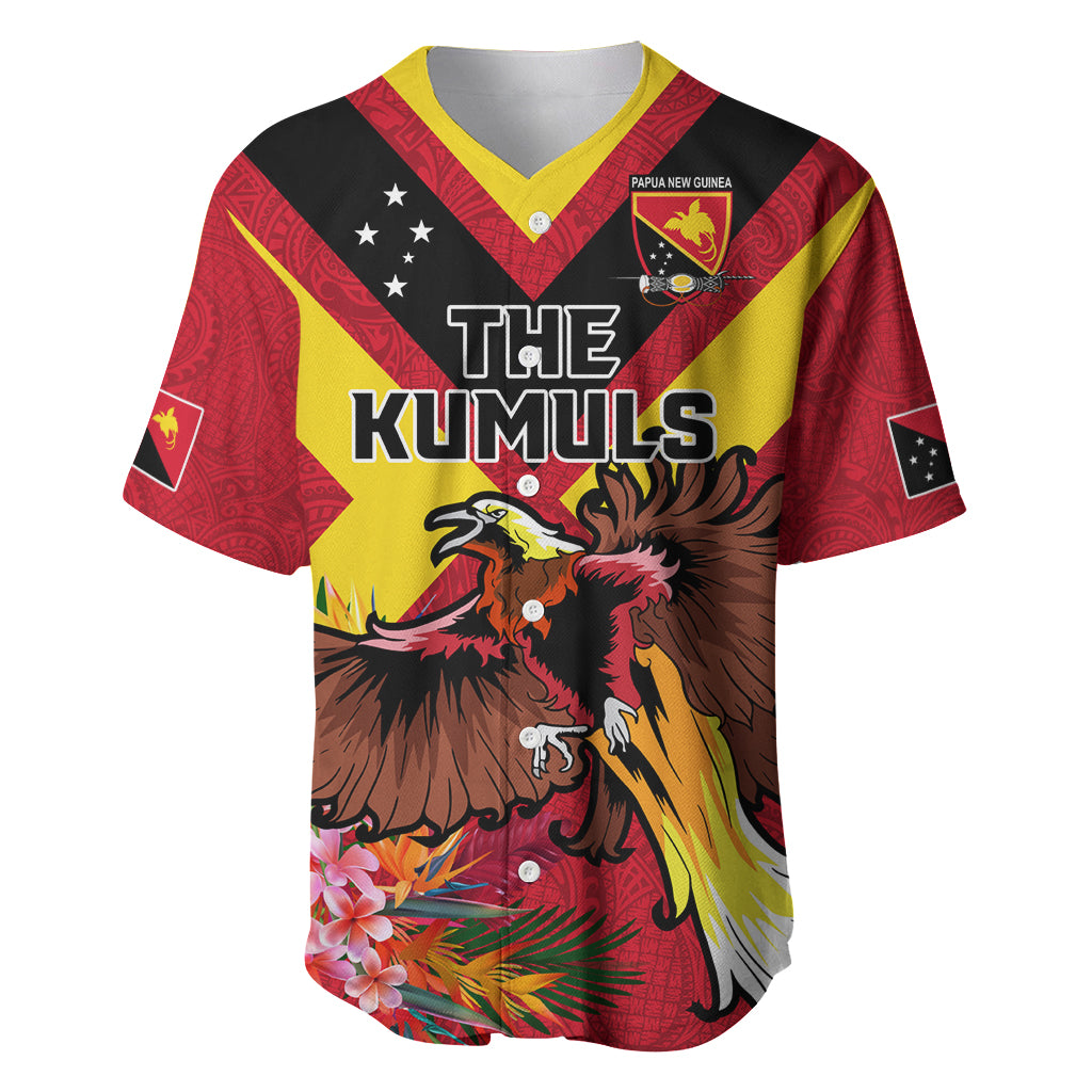 Custom Papua New Guinea Rugby Baseball Jersey Bird of Paradise and Hibiscus Polynesian Pattern Red Color LT03 Red - Polynesian Pride
