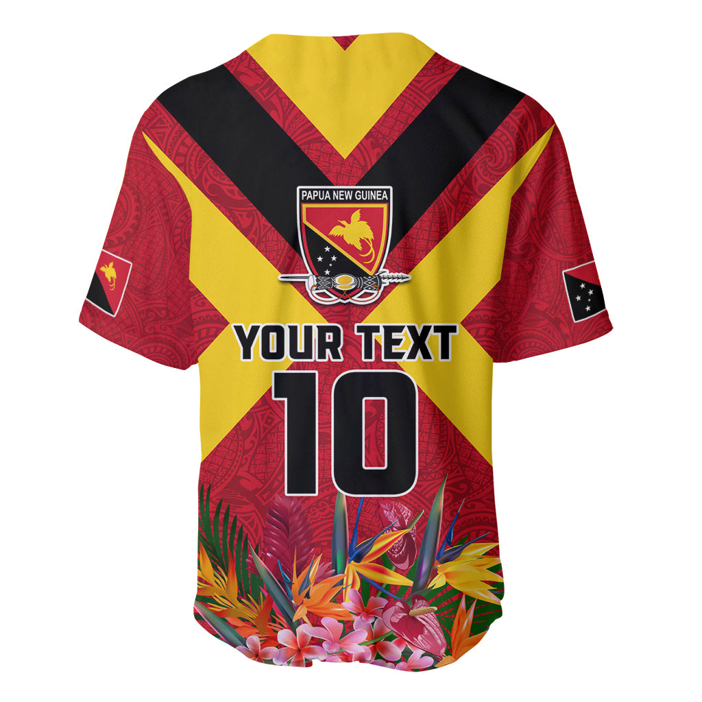 Custom Papua New Guinea Rugby Baseball Jersey Bird of Paradise and Hibiscus Polynesian Pattern Red Color LT03 - Polynesian Pride