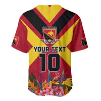 Custom Papua New Guinea Rugby Baseball Jersey Bird of Paradise and Hibiscus Polynesian Pattern Red Color LT03 - Polynesian Pride