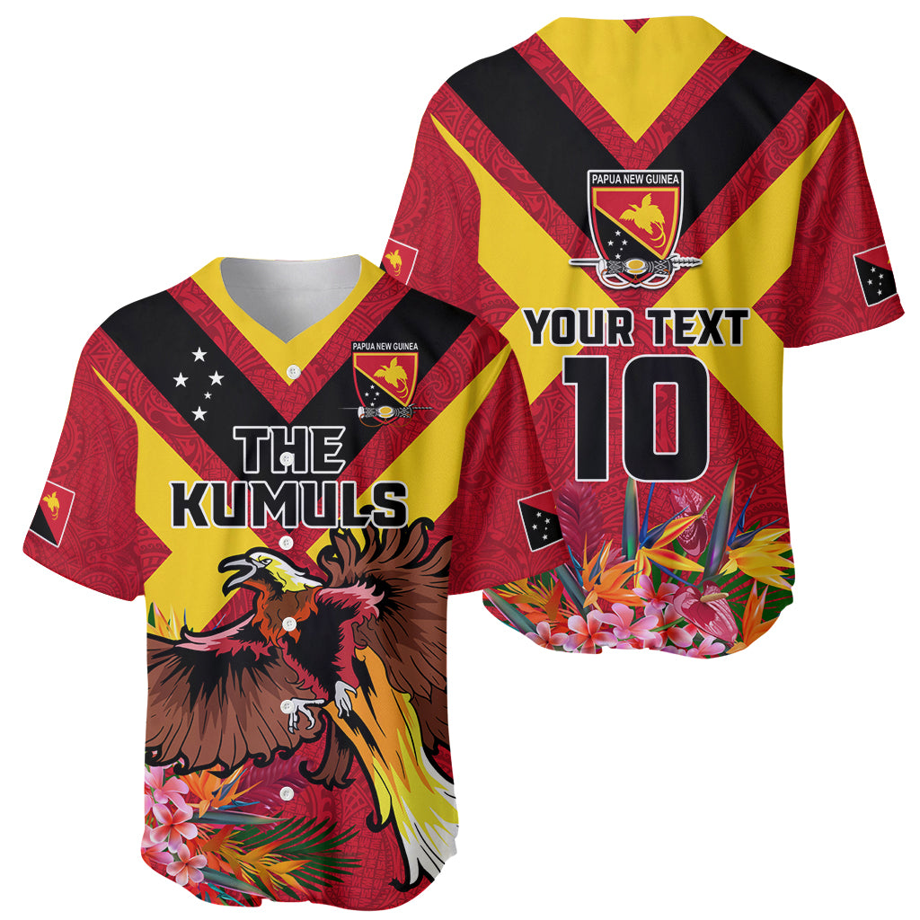 Custom Papua New Guinea Rugby Baseball Jersey Bird of Paradise and Hibiscus Polynesian Pattern Red Color LT03 - Polynesian Pride