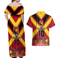 Custom Papua New Guinea Rugby Couples Matching Off Shoulder Maxi Dress and Hawaiian Shirt Bird of Paradise and Hibiscus Polynesian Pattern Red Color LT03 - Polynesian Pride