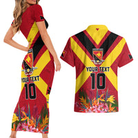 Custom Papua New Guinea Rugby Couples Matching Short Sleeve Bodycon Dress and Hawaiian Shirt Bird of Paradise and Hibiscus Polynesian Pattern Red Color LT03 - Polynesian Pride