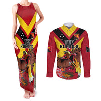 Custom Papua New Guinea Rugby Couples Matching Tank Maxi Dress and Long Sleeve Button Shirt Bird of Paradise and Hibiscus Polynesian Pattern Red Color LT03 Red - Polynesian Pride
