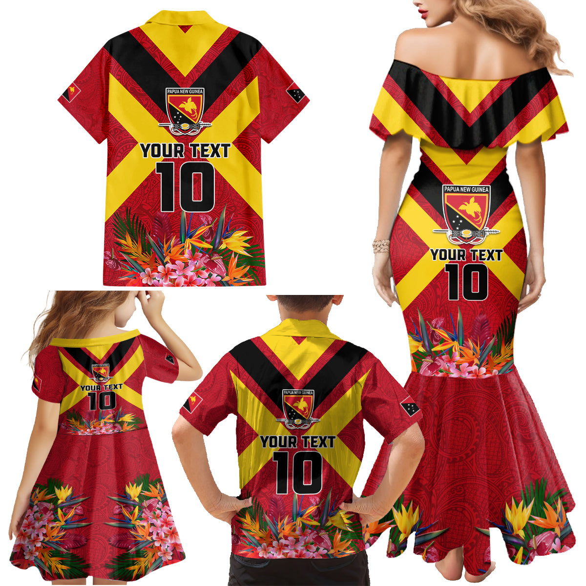 Custom Papua New Guinea Rugby Family Matching Mermaid Dress and Hawaiian Shirt Bird of Paradise and Hibiscus Polynesian Pattern Red Color LT03 - Polynesian Pride