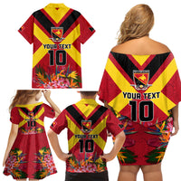 Custom Papua New Guinea Rugby Family Matching Off Shoulder Short Dress and Hawaiian Shirt Bird of Paradise and Hibiscus Polynesian Pattern Red Color LT03 - Polynesian Pride