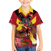 Custom Papua New Guinea Rugby Family Matching Off Shoulder Short Dress and Hawaiian Shirt Bird of Paradise and Hibiscus Polynesian Pattern Red Color LT03 Son's Shirt Red - Polynesian Pride