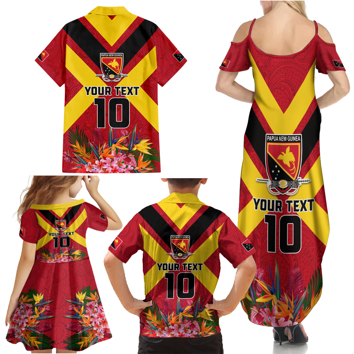 Custom Papua New Guinea Rugby Family Matching Summer Maxi Dress and Hawaiian Shirt Bird of Paradise and Hibiscus Polynesian Pattern Red Color LT03 - Polynesian Pride