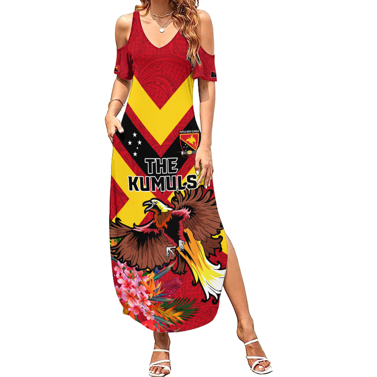 Custom Papua New Guinea Rugby Family Matching Summer Maxi Dress and Hawaiian Shirt Bird of Paradise and Hibiscus Polynesian Pattern Red Color LT03 Mom's Dress Red - Polynesian Pride