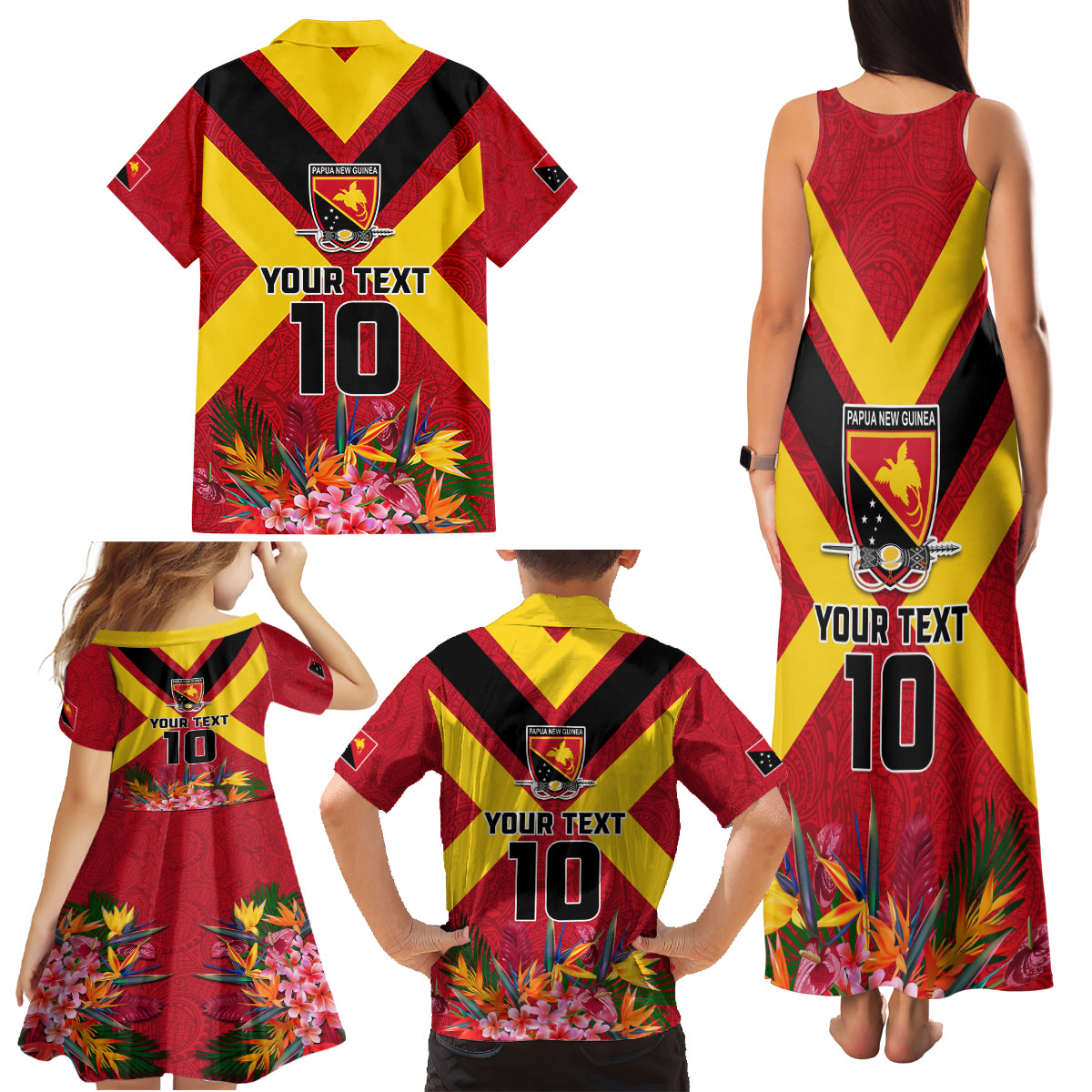 Custom Papua New Guinea Rugby Family Matching Tank Maxi Dress and Hawaiian Shirt Bird of Paradise and Hibiscus Polynesian Pattern Red Color LT03 - Polynesian Pride