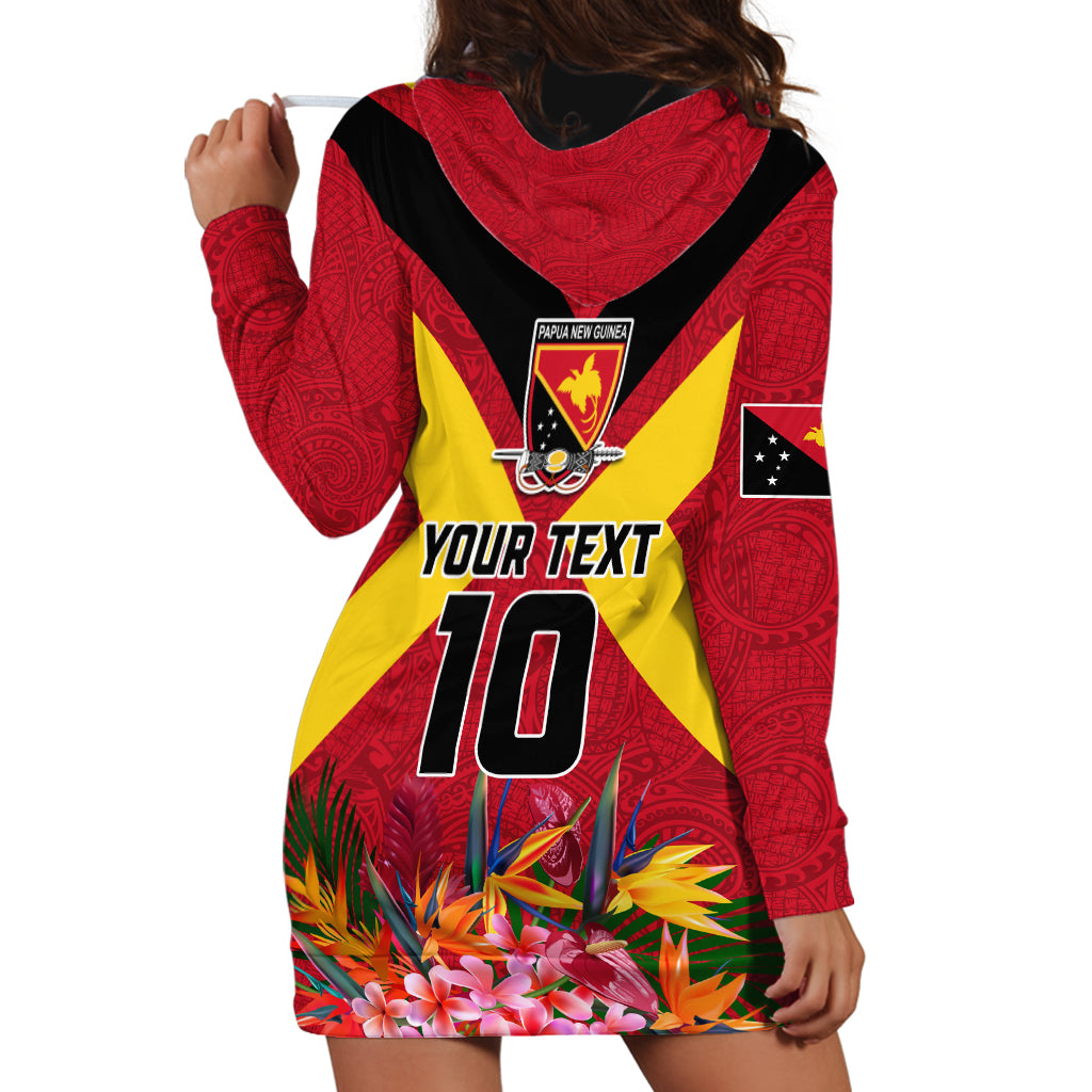 Custom Papua New Guinea Rugby Hoodie Dress Bird of Paradise and Hibiscus Polynesian Pattern Red Color LT03 - Polynesian Pride