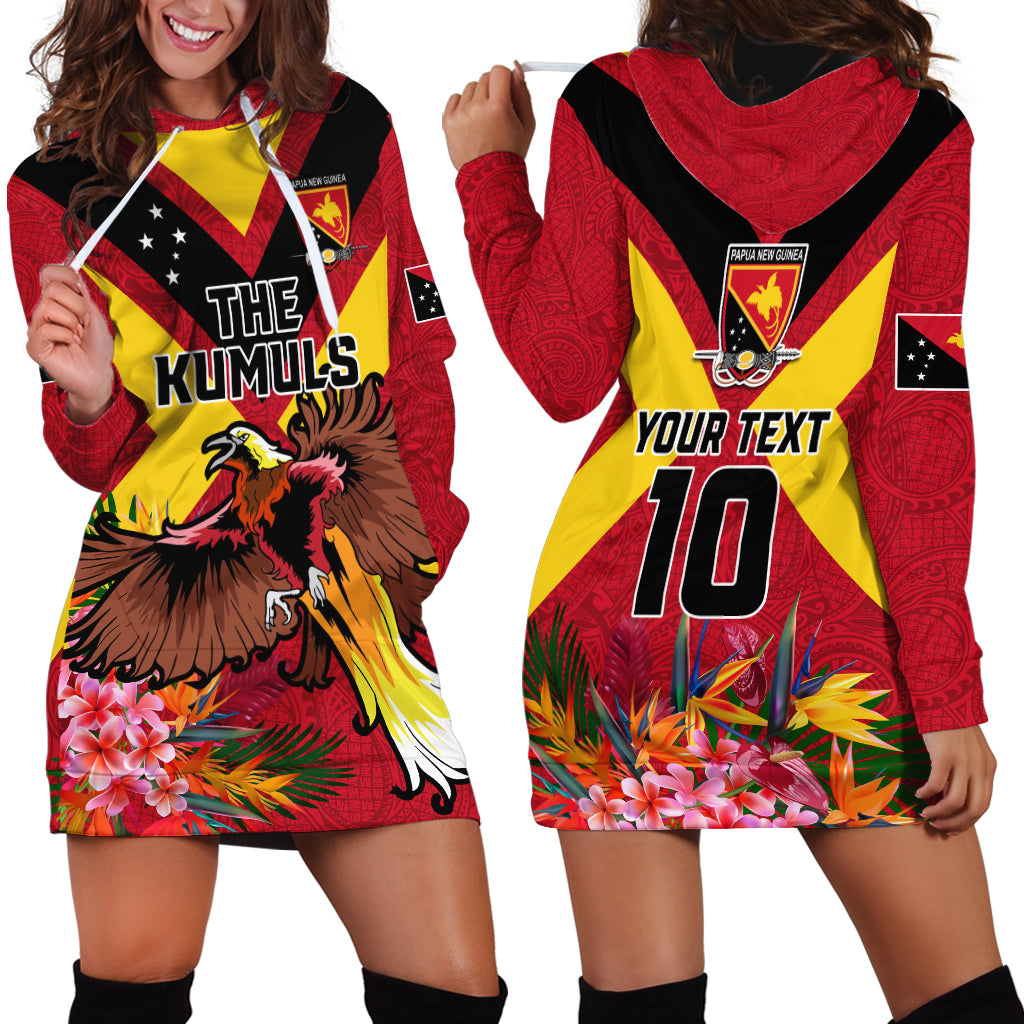 Custom Papua New Guinea Rugby Hoodie Dress Bird of Paradise and Hibiscus Polynesian Pattern Red Color LT03 - Polynesian Pride