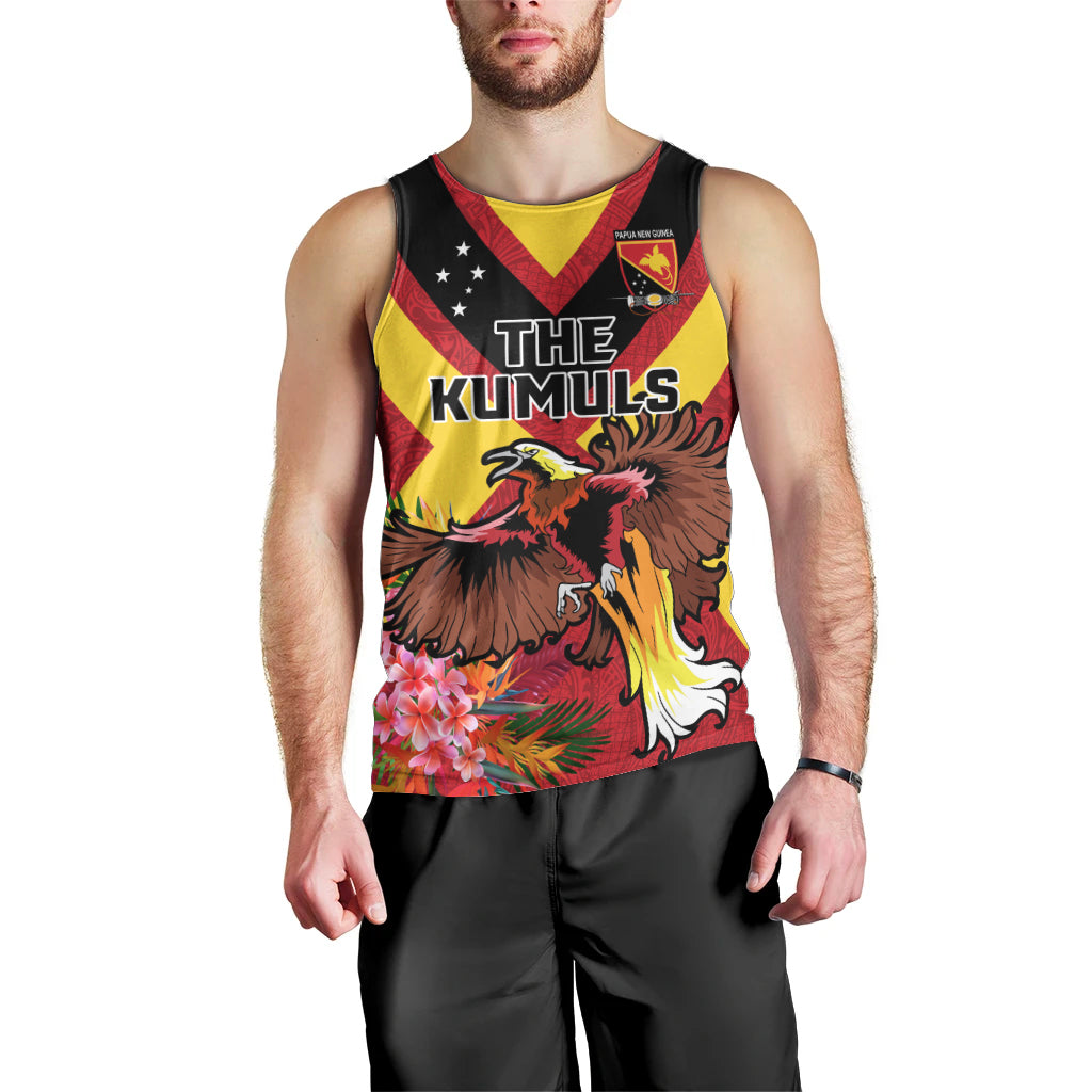 Custom Papua New Guinea Rugby Men Tank Top Bird of Paradise and Hibiscus Polynesian Pattern Red Color LT03