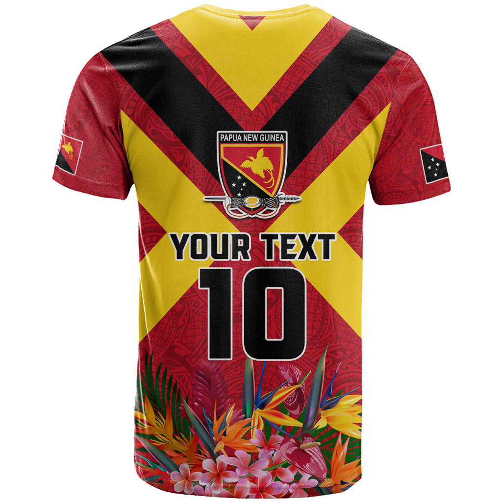 Custom Papua New Guinea Rugby T Shirt Bird of Paradise and Hibiscus Polynesian Pattern Red Color LT03