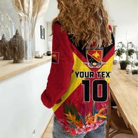 Custom Papua New Guinea Rugby Women Casual Shirt Bird of Paradise and Hibiscus Polynesian Pattern Red Color LT03 - Polynesian Pride