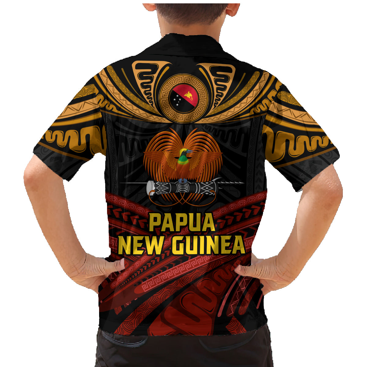 Papua New Guinea Bird-of-Paradise Family Matching Mermaid Dress and Hawaiian Shirt Coat of Arms and Tribal Patterns LT03 - Polynesian Pride