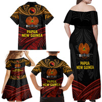 Papua New Guinea Bird-of-Paradise Family Matching Off Shoulder Maxi Dress and Hawaiian Shirt Coat of Arms and Tribal Patterns LT03 - Polynesian Pride