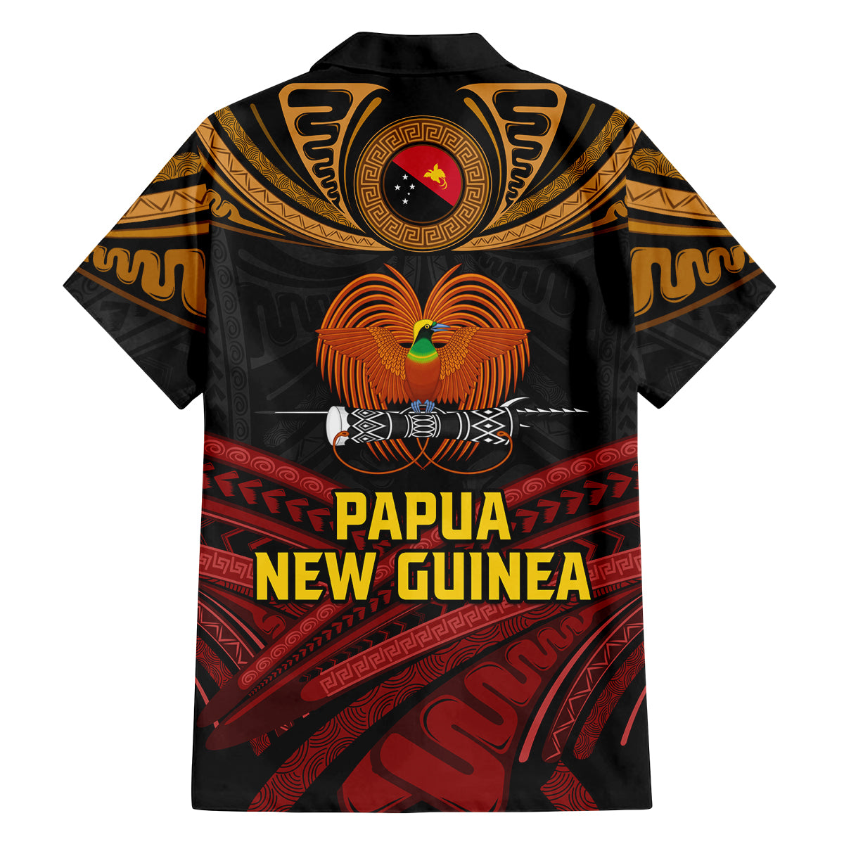 Papua New Guinea Bird-of-Paradise Family Matching Off Shoulder Maxi Dress and Hawaiian Shirt Coat of Arms and Tribal Patterns LT03 - Polynesian Pride