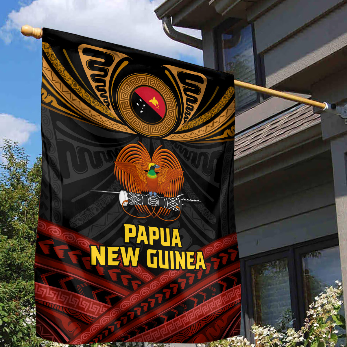 Papua New Guinea Bird-of-Paradise Garden Flag Coat of Arms and Tribal Patterns