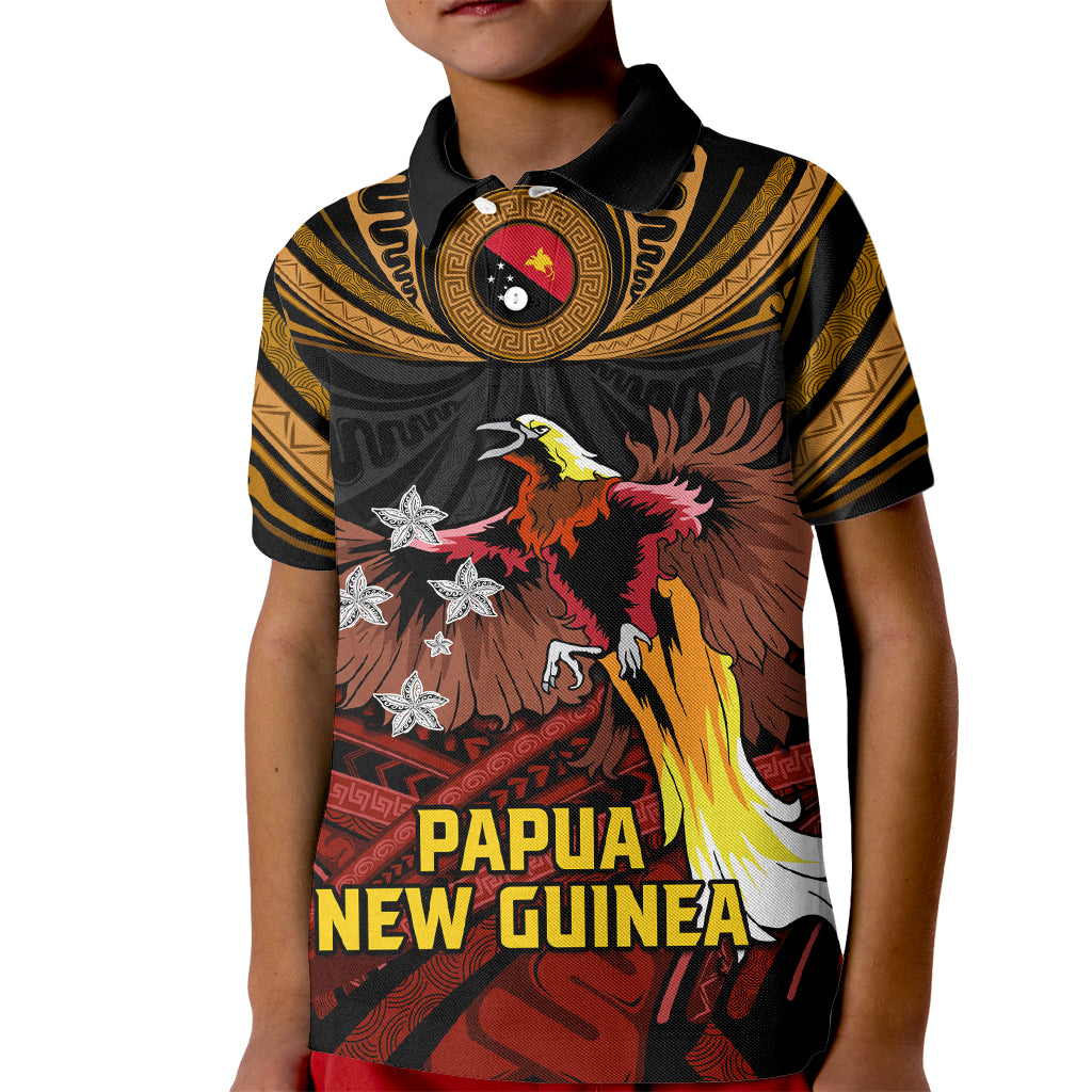 Papua New Guinea Bird-of-Paradise Kid Polo Shirt Coat of Arms and Tribal Patterns LT03 Kid Black - Polynesian Pride