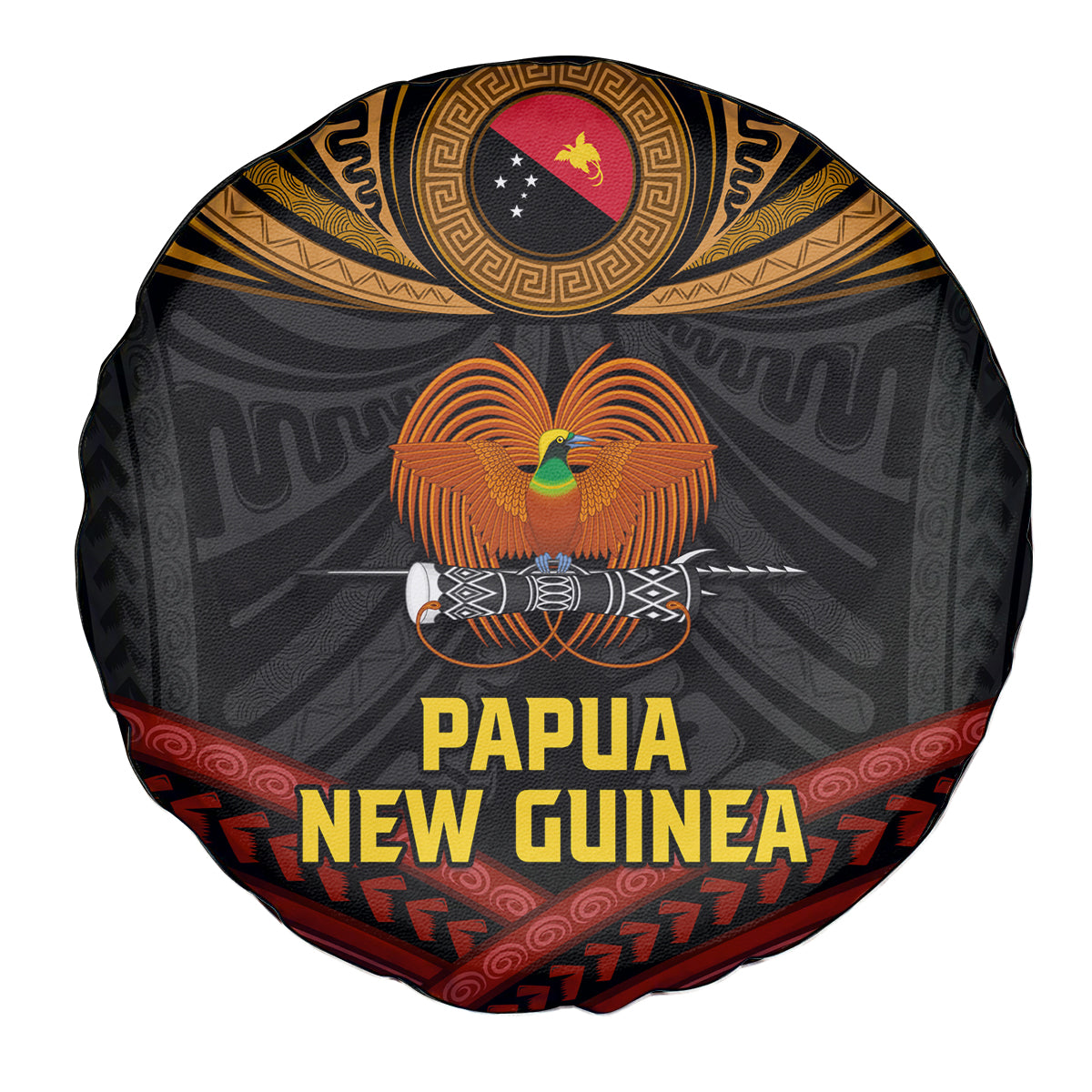 Papua New Guinea Bird-of-Paradise Spare Tire Cover Coat of Arms and Tribal Patterns