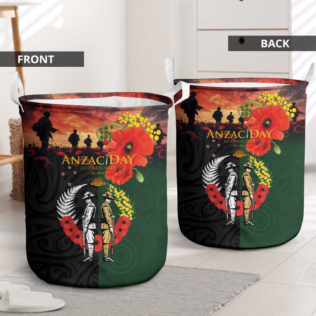 New Zealand and Australia ANZAC Day Laundry Basket Lest We Forget Indigenous and Maori Pattern