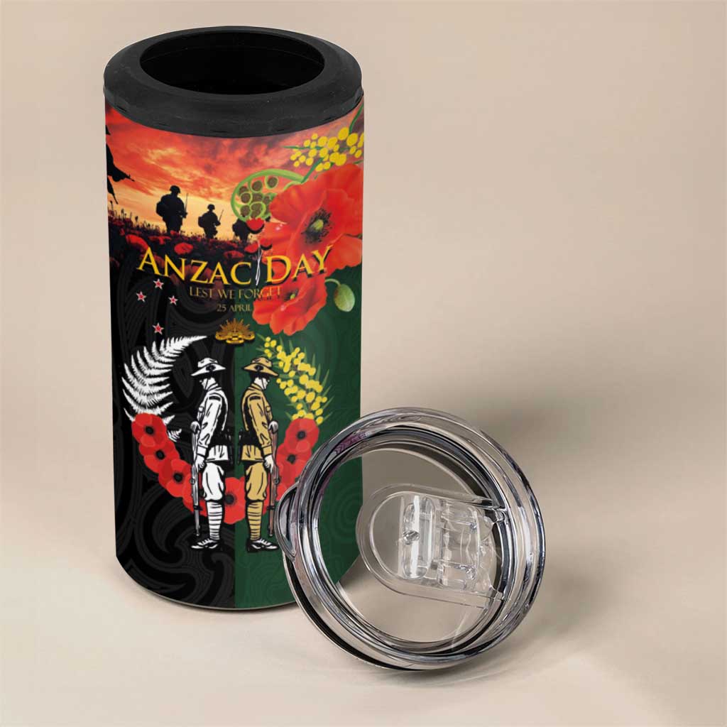 New Zealand and Australia ANZAC Day 4 in 1 Can Cooler Tumbler Lest We Forget Indigenous and Maori Pattern