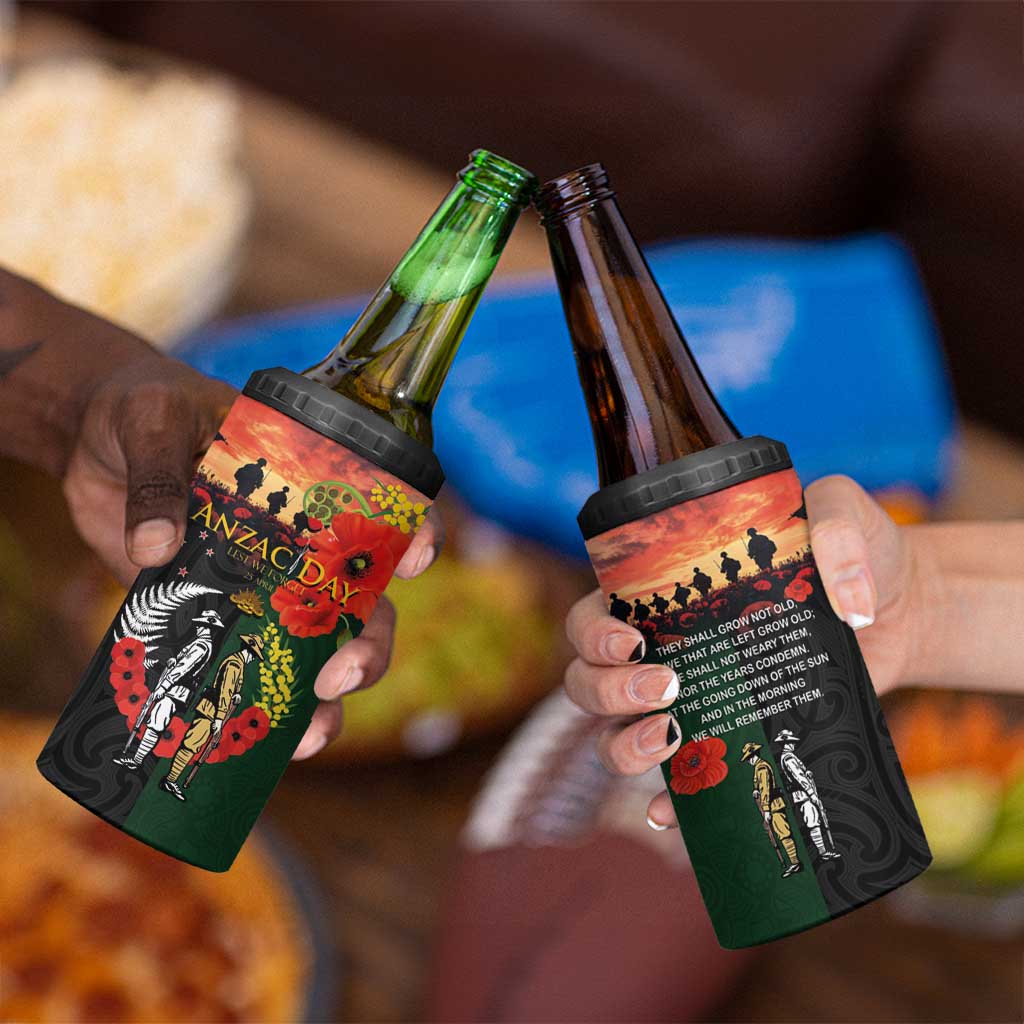 New Zealand and Australia ANZAC Day 4 in 1 Can Cooler Tumbler Lest We Forget Indigenous and Maori Pattern