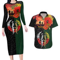New Zealand and Australia ANZAC Day Couples Matching Long Sleeve Bodycon Dress and Hawaiian Shirt Lest We Forget Indigenous and Maori Pattern LT03 Multicolor - Polynesian Pride