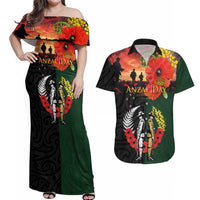 New Zealand and Australia ANZAC Day Couples Matching Off Shoulder Maxi Dress and Hawaiian Shirt Lest We Forget Indigenous and Maori Pattern