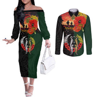 New Zealand and Australia ANZAC Day Couples Matching Off The Shoulder Long Sleeve Dress and Long Sleeve Button Shirt Lest We Forget Indigenous and Maori Pattern LT03 Multicolor - Polynesian Pride
