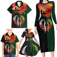 New Zealand and Australia ANZAC Day Family Matching Long Sleeve Bodycon Dress and Hawaiian Shirt Lest We Forget Indigenous and Maori Pattern LT03 - Polynesian Pride