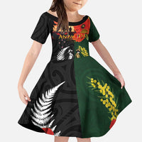 New Zealand and Australia ANZAC Day Family Matching Mermaid Dress and Hawaiian Shirt Lest We Forget Indigenous and Maori Pattern LT03 Daughter's Dress Multicolor - Polynesian Pride