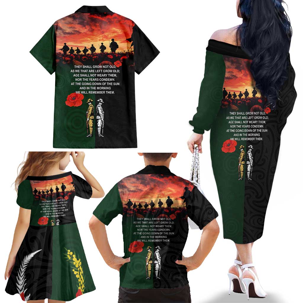 New Zealand and Australia ANZAC Day Family Matching Off The Shoulder Long Sleeve Dress and Hawaiian Shirt Lest We Forget Indigenous and Maori Pattern LT03 - Polynesian Pride
