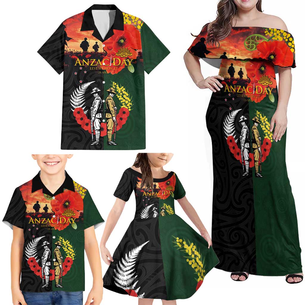 New Zealand and Australia ANZAC Day Family Matching Off Shoulder Maxi Dress and Hawaiian Shirt Lest We Forget Indigenous and Maori Pattern LT03 - Polynesian Pride