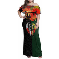New Zealand and Australia ANZAC Day Family Matching Off Shoulder Maxi Dress and Hawaiian Shirt Lest We Forget Indigenous and Maori Pattern LT03 Mom's Dress Multicolor - Polynesian Pride